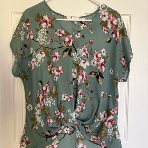 Beacon Sage Green Floral Twist-Front Blouse